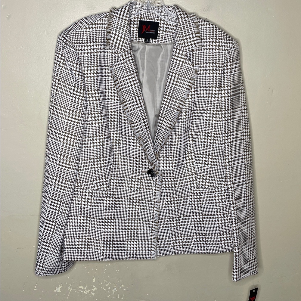 JM STUDIO Taupe & Metallic Tweed Blazer Single Breasted Academia Career NWT 14